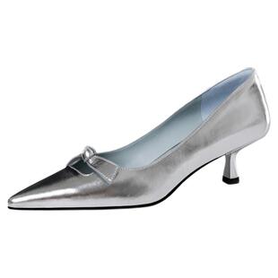 星期六粉色高跟鞋女2025年真皮尖头浅口蝴蝶结单鞋细跟通勤工作鞋