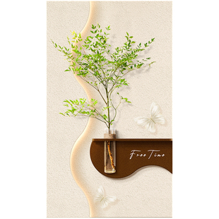 奶油风客厅装饰画水培绿植挂画创意氛围灯光画玄关正对门高端壁画