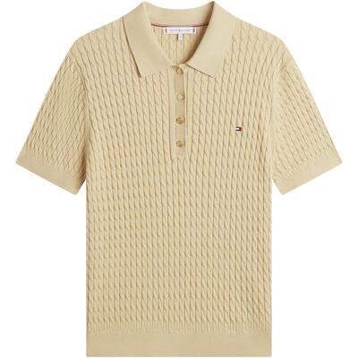 Tommy女装纯棉绞花短袖针织POLO