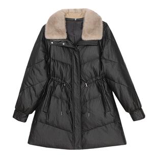 2025冬季新款真皮羽绒服女宽松收腰加厚水貂毛领白鸭绒绵羊皮外套