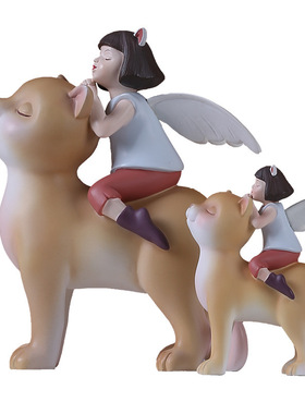 文艺风居家手工树脂猫咪少女摆件