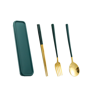 不锈钢筷子勺子餐具套装一人用便捷式三件套学生外带收纳盒单人装