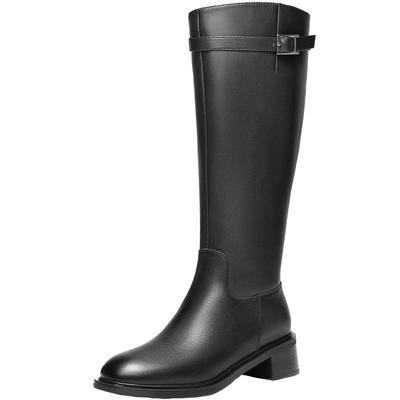 百丽双子星厚底长筒靴骑士靴女冬季新款真皮高筒靴F2X1DDG5