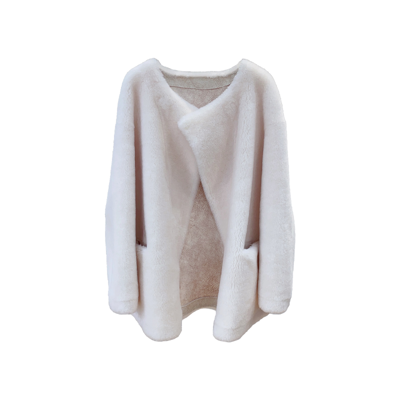 羊羔毛2025冬装新款中长款圆领韩版羊剪绒皮毛一体上衣皮草外套女