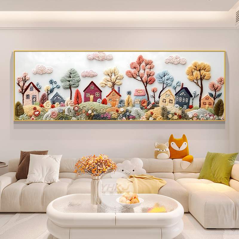 童话小镇奶油风客厅装饰画小众艺术沙发背景墙挂画卧室床头墙壁画