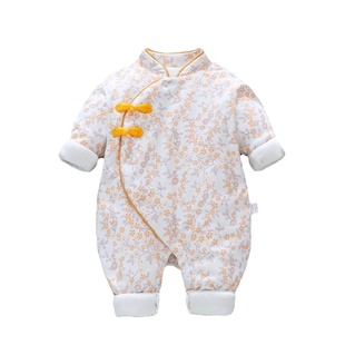 百天宝宝衣服秋装薄棉衣婴儿连体衣秋冬新款女宝夹棉国风旗袍洋气