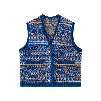 小闪 海上小夜曲 纯羊毛费尔岛提花叠穿马甲慵懒感外搭无袖针织衫