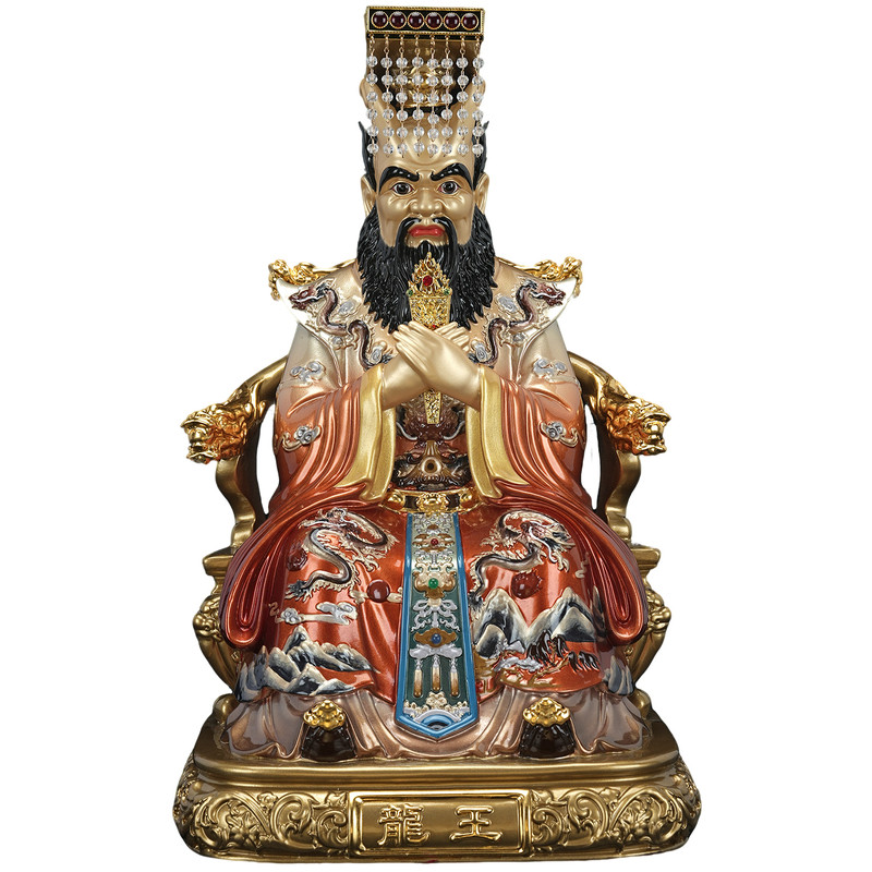 纯铜彩绘龙王龙母神像龙王爷摆件