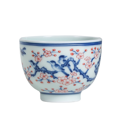 景德镇青花釉里红月月喜禅定杯