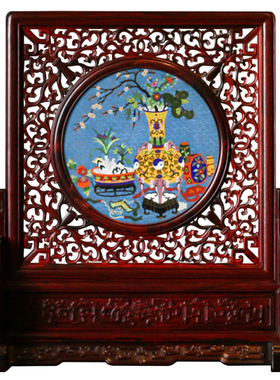 康御红印度小叶紫檀木清供图插屏