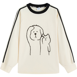 万有引力博物馆 小狗敬礼圆领卫衣女秋季2025新款长袖T恤宽松上衣