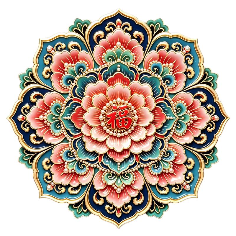 宝相花福纹墙贴背胶自粘画防水防晒他福气常临这些可移除好撕贴纸