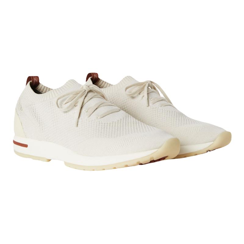 Loro Piana/诺悠翩雅男鞋桑蚕丝罗纹松紧带低帮休闲白色运动鞋