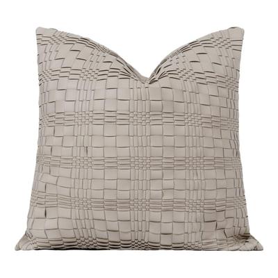 浅灰色手工编织皮质床头靠背垫