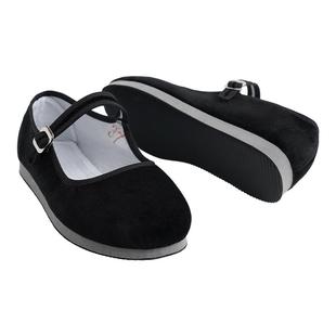 舞蹈考级鞋黑跟鞋胶州民间高跟舞鞋女老北京布鞋黑色秧歌舞练功鞋