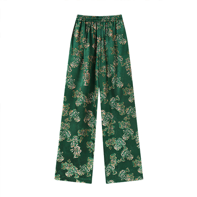 松紧腰复古新中式真丝混纺休闲裤