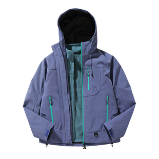 Wassup Wolf紫色羽绒三合一冲锋外套男女秋冬夹克户外滑雪登山服