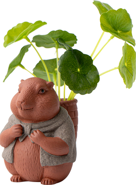 可爱陶瓷土拨鼠小花器摆件