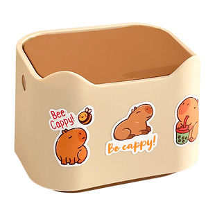 可爱桌面垃圾桶书桌纸篓卡皮巴拉按压弹盖翻盖收纳小号迷你垃圾筒