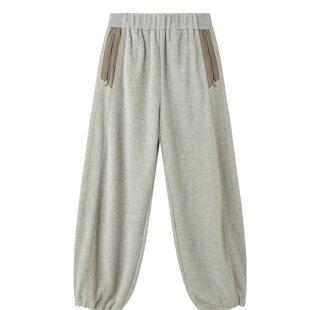 谜底松弛宽松廓形长裤2025年冬季新品复古拼接休闲裤女254MK1671