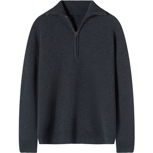 石见山100%羊毛衫男士冬季加厚保暖拉链高领毛衣内搭打底针织衫