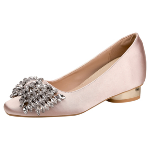 2026新款名媛风水钻内增高婚鞋女绝美绸缎方头蝴蝶结婚鞋宴会单鞋