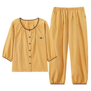 睡衣女士春秋款梭织纯棉七分袖夏季中年妈妈全棉纱布高级感家居服