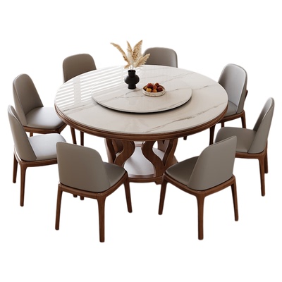 政府补贴蓝色理想中古风实木圆餐桌椅组合家用2025年新款圆形饭桌