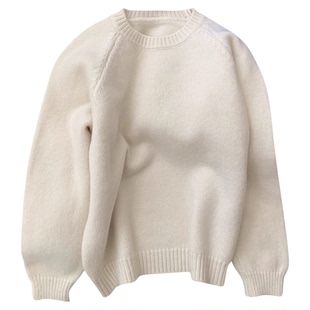 韩系休闲风加厚圆领套头上衣女2025秋冬新款简约纯色通勤百搭毛衣