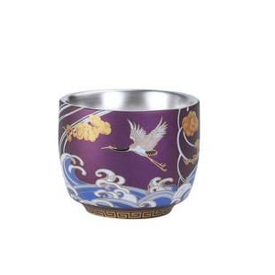 银杯子999纯银茶杯主人杯仙鹤品茗杯个人专用单鎏银茶盏功夫茶具