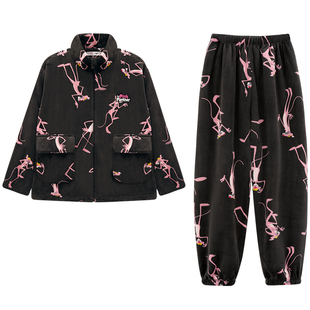 亲嘴猫【粉红豹联名】法兰绒可外穿卡通休闲少女睡衣家居服套装冬