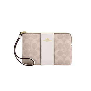 【保证】COACH/蔻驰女包Corner Zip20深棕色老花手拿钱包卡包