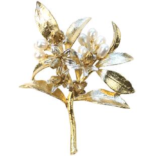 MichaelMichaud橙花银镀金珍珠胸针小众设计送上司2026女神节礼物