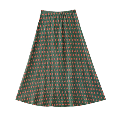 理想三旬女装秋冬复古绿色碎花