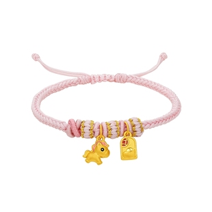 周六福黄金手绳女编绳奔财萌马生肖马系列3D硬金珐琅定价新年礼物