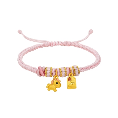 周六福黄金手绳女编绳奔财萌马生肖马系列3D硬金珐琅定价新年礼物