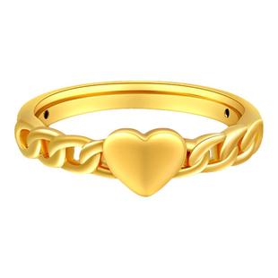 老庙黄金足金爱心链条感5D海豚金戒指甜心摇滚酷潮流女款