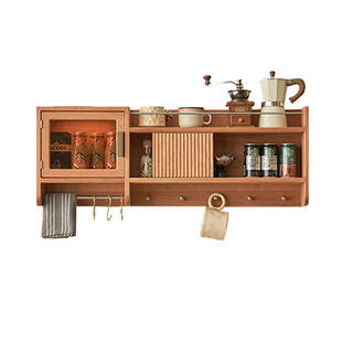 实木墙上置物架餐厅壁挂式酒架玄关挂衣架书架樱桃木挂墙收纳架