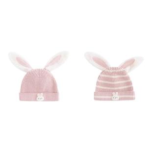 YOUGE幼歌 婴幼儿立体毛茸茸小兔羊绒羊毛混纺真暖大兔耳卡通帽子