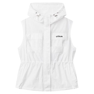 韩国高尔夫球服女士马甲25秋连帽配色字标GOLF运动工装无袖上衣女