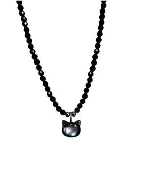 通体s925纯银猫咪黑色尖晶石项链