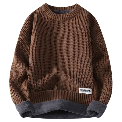 唐狮集团DESSO套头毛衣男秋冬季圆领内搭加绒加厚保暖打底针织衫