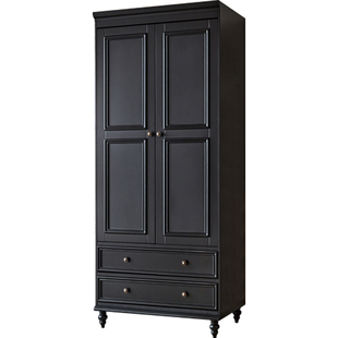 美式轻奢实木衣柜小户型复古黑色简约现代家用卧室储物收纳柜组合