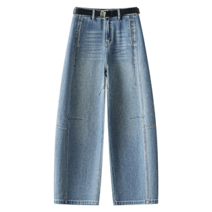 时尚弯刀牛仔裤女2026春季新款洋气高腰显瘦小个子宽松百搭弯刀裤