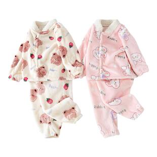 儿童珊瑚绒睡衣女童加绒春秋季宝宝法兰绒家居服小女孩保暖款2026