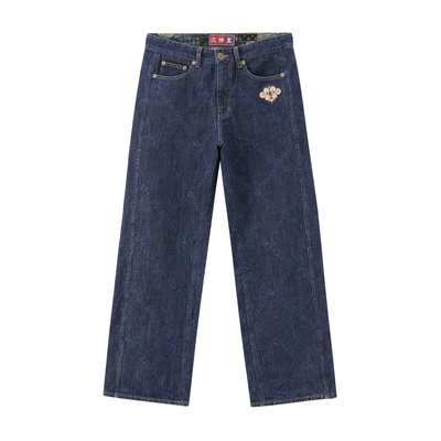 ONIARAI/鬼洗25秋冬泥棒蓝敦煌满绣复古宽松牛仔裤男式 25N4410