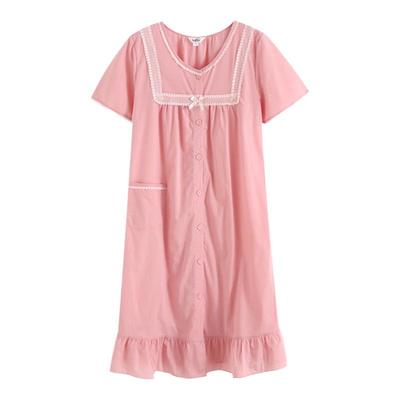 圆领全开襟短袖中长款睡裙