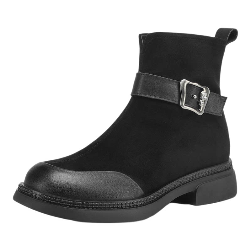 星期六真皮反羊绒厚底短靴女靴