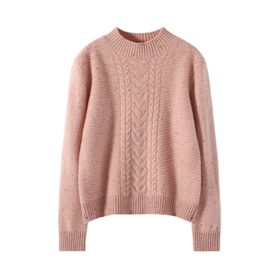 点子纱半高领扭花山羊绒针织衫女套头加厚时尚毛衣宽松百搭打底衫