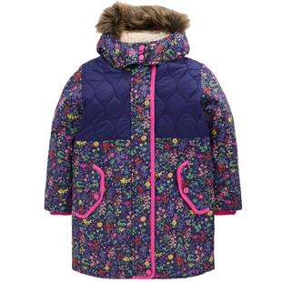 代购MiniBoden儿童长棉服 25冬季女童粉色保暖加厚连帽棉大衣外套